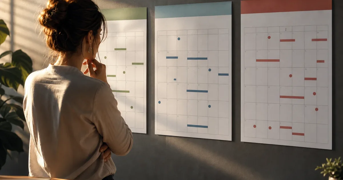 Calendario con ingresos, gastos fijos y cuotas financieras marcados en distintas fechas